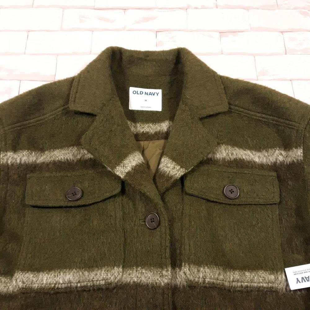 Old Navy Wool Blend Car Coat Womens M Green 4 Button Notch Lapel Heavyweight NEW